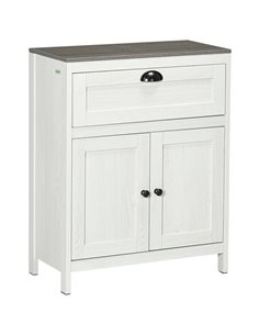 Kleankin Bathroom Floor Cabinet with Drawer, Double Door Cabinet and Adjustable Shelf, White