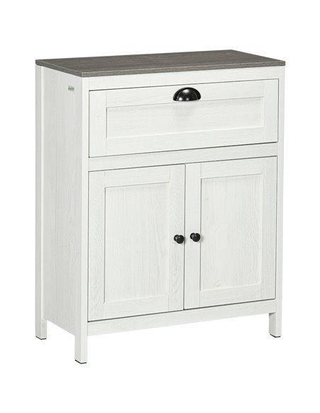 Kleankin Bathroom Floor Cabinet with Drawer, Double Door Cabinet and Adjustable Shelf, White - pic 21417 | FastDaddyshop