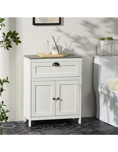 Kleankin Bathroom Floor Cabinet with Drawer, Double Door Cabinet and Adjustable Shelf, White - pic 21418 | FastDaddyshop