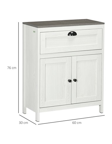 Kleankin Bathroom Floor Cabinet with Drawer, Double Door Cabinet and Adjustable Shelf, White