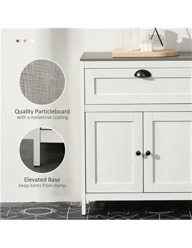 Kleankin Bathroom Floor Cabinet, Freestanding Storage Cupboard with Drawer, Double Door Cabinet and Adjustable Shelf, White