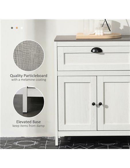 Kleankin Bathroom Floor Cabinet, Freestanding Storage Cupboard with Drawer, Double Door Cabinet and Adjustable Shelf, White - pic 21423 | FastDaddyshop