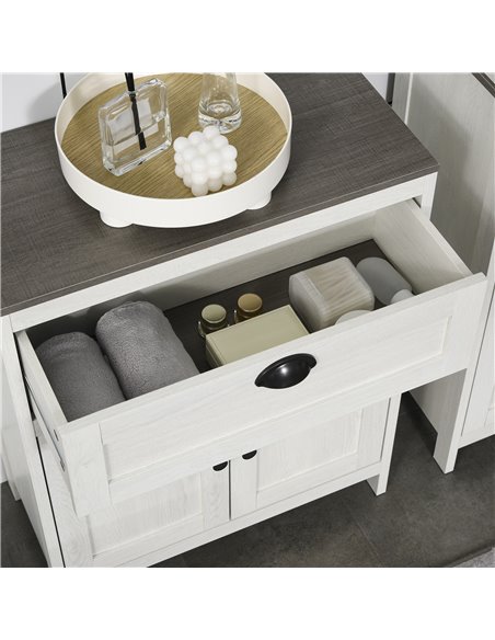 Kleankin Bathroom Floor Cabinet, Freestanding Storage Cupboard with Drawer, Double Door Cabinet and Adjustable Shelf, White - pic 21425 | FastDaddyshop