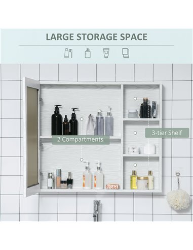 Kleankin Bathroom Aluminium Cabinet Wall Mounted with 3-tier Shelves, White