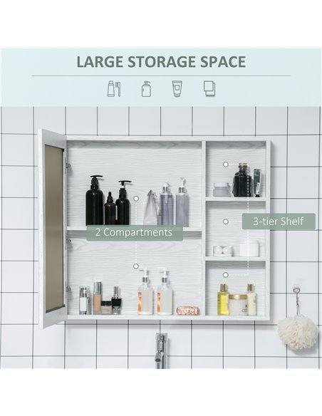 Kleankin Bathroom Aluminium Cabinet Wall Mounted with 3-tier Shelves, White - pic 21429 | FastDaddyshop