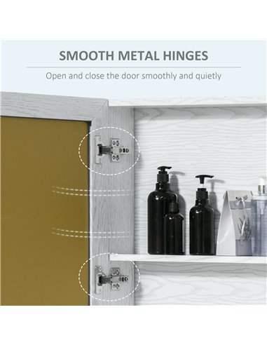 Kleankin Bathroom Cabinet Wall Mounted, Aluminium Storage Organiser with Single Mirrored Door and 3-tier Shelves, White