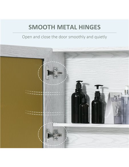 Kleankin Bathroom Cabinet Wall Mounted, Aluminium Storage Organiser with Single Mirrored Door and 3-tier Shelves, White - pic 21430 | FastDaddyshop