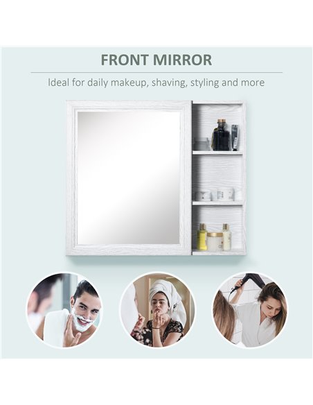 Kleankin Bathroom Cabinet Wall Mounted, Aluminium Storage Organiser with Single Mirrored Door and 3-tier Shelves, White - pic 21431 | FastDaddyshop