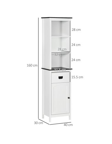 Kleankin Freestanding Tall Bathroom Cabinet with Drawer and Adjustable Shelf, White