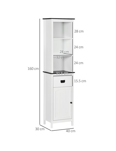 Kleankin Freestanding Tall Bathroom Cabinet with Drawer and Adjustable Shelf, White - pic 21437 | FastDaddyshop