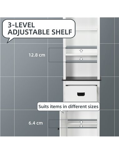 Kleankin Tall Bathroom Cabinet, Freestanding Tallboy Storage Unit with Drawer and Adjustable Shelf for Living Room, White