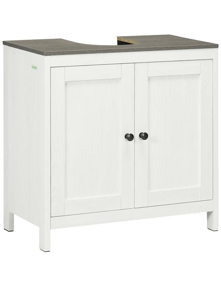 Kleankin Modern Bathroom Sink Cabinet with Adjustable Shelf, Double Doors, Antique White - pic 21444 | FastDaddyshop