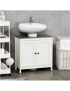 Kleankin Modern Bathroom Sink Cabinet with Adjustable Shelf, Double Doors, Antique White 2
