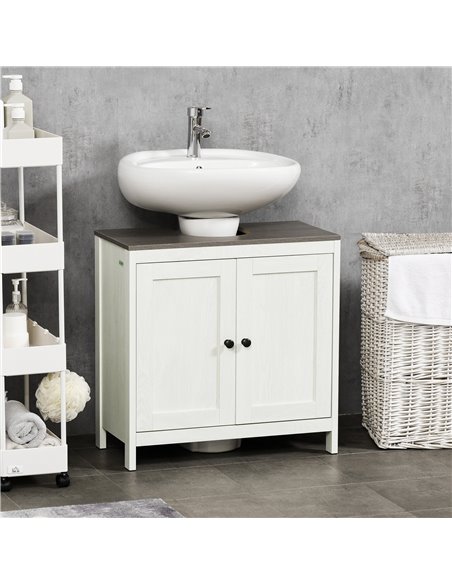 Kleankin Modern Bathroom Sink Cabinet with Adjustable Shelf, Double Doors, Antique White - pic 21445 | FastDaddyshop