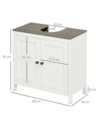 Kleankin Modern Bathroom Sink Cabinet with Adjustable Shelf, Double Doors, Antique White