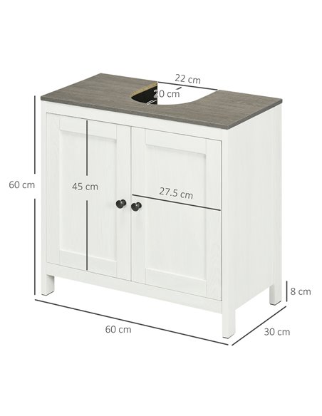 Kleankin Modern Bathroom Sink Cabinet with Adjustable Shelf, Double Doors, Antique White - pic 21446 | FastDaddyshop