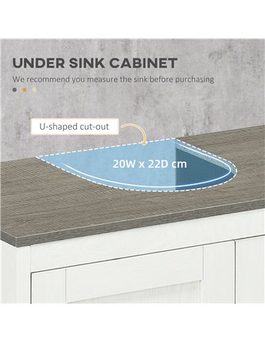 Kleankin Modern Bathroom Sink Cabinet with Adjustable Shelf, Double Doors, Antique White