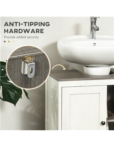 Kleankin Modern Bathroom Sink Cabinet with Adjustable Shelf, Double Doors, Antique White