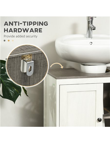 Kleankin Modern Bathroom Sink Cabinet with Adjustable Shelf, Double Doors, Antique White - pic 21449 | FastDaddyshop