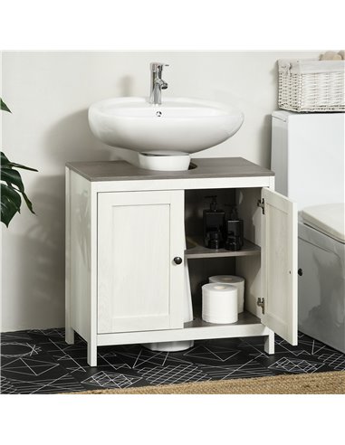 Kleankin Modern Bathroom Sink Cabinet with Adjustable Shelf, Double Doors, Antique White