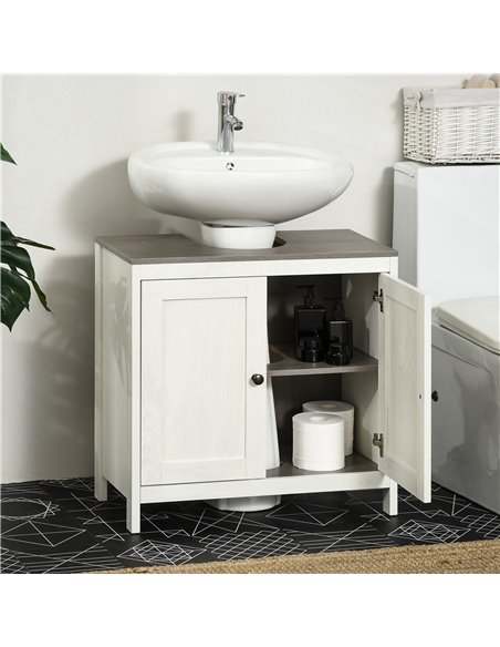 Kleankin Modern Bathroom Sink Cabinet with Adjustable Shelf, Double Doors, Antique White - pic 21450 | FastDaddyshop