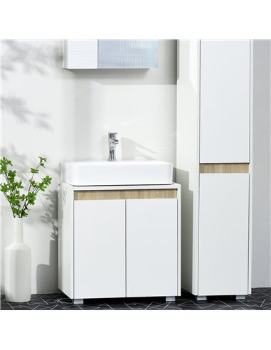 Kleankin Floor Standing Modern Bathroom Sink Cabinet with Double Doors, White