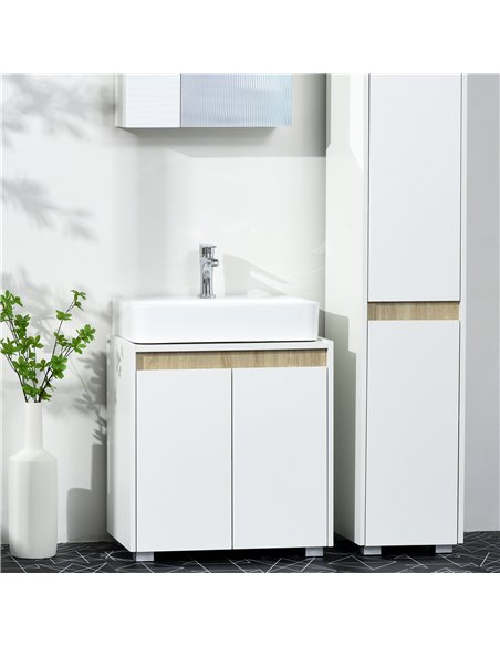 Kleankin Floor Standing Modern Bathroom Sink Cabinet with Double Doors, White - pic 21454 | FastDaddyshop