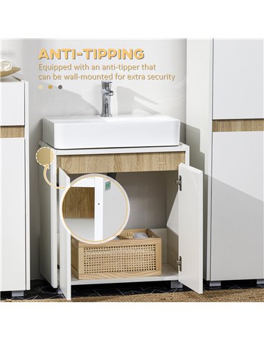 Kleankin Floor Standing Modern Bathroom Sink Cabinet with Double Doors, White