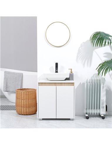 Kleankin Modern Bathroom Sink Cabinet, Floor Standing Under Sink Cabinet, Freestanding Storage Cupboard with Double Doors, White