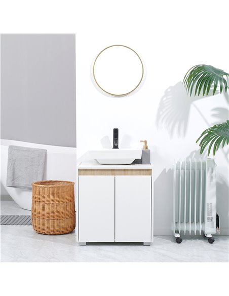 Kleankin Modern Bathroom Sink Cabinet, Floor Standing Under Sink Cabinet, Freestanding Storage Cupboard with Double Doors, White - pic 21460 | FastDaddyshop