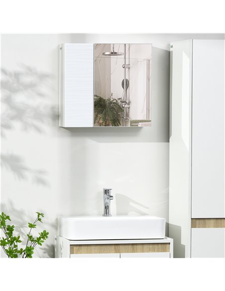 Kleankin Double Door Wall Mounted Bathroom Mirror Cabinet, White - pic 21463 | FastDaddyshop