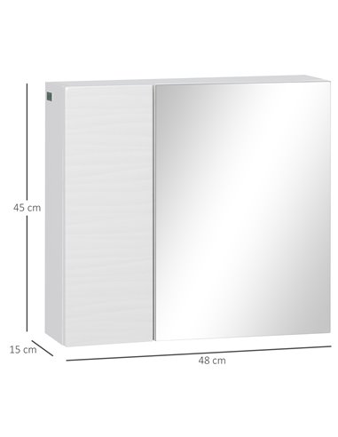 Kleankin Double Door Wall Mounted Bathroom Mirror Cabinet, White