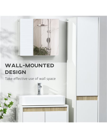 Kleankin Double Door Wall Mounted Bathroom Mirror Cabinet, White - pic 21465 | FastDaddyshop