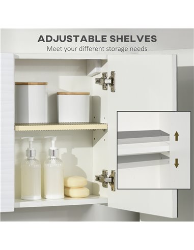 Kleankin Bathroom Mirror Cabinet, Double Door Wall Mounted Storage Cupboard Organizer with Adjustable Shelves, White
