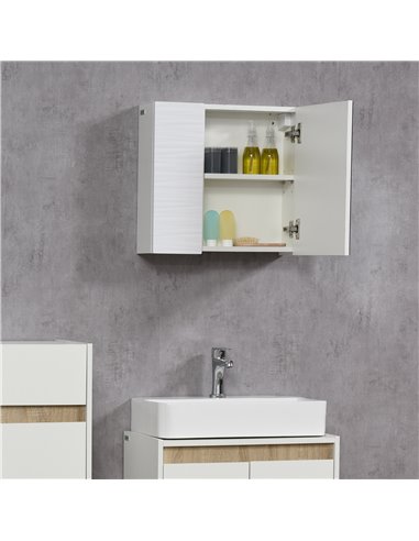 Kleankin Bathroom Mirror Cabinet, Double Door Wall Mounted Storage Cupboard Organizer with Adjustable Shelves, White