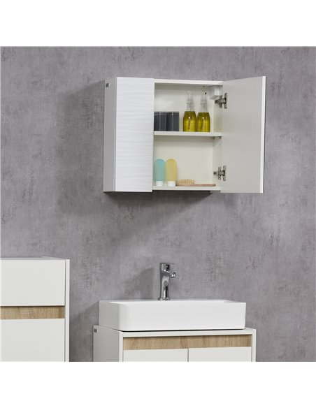 Kleankin Bathroom Mirror Cabinet, Double Door Wall Mounted Storage Cupboard Organizer with Adjustable Shelves, White - pic 21468 | FastDaddyshop