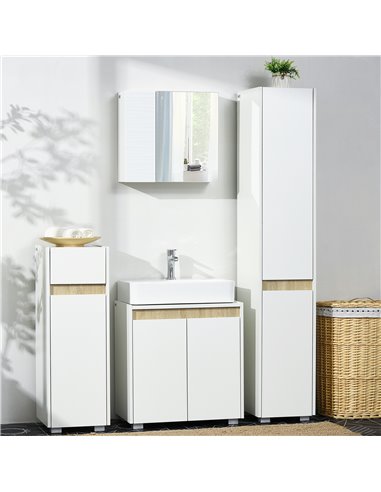Kleankin Bathroom Mirror Cabinet, Double Door Wall Mounted Storage Cupboard Organizer with Adjustable Shelves, White