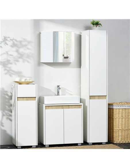 Kleankin Bathroom Mirror Cabinet, Double Door Wall Mounted Storage Cupboard Organizer with Adjustable Shelves, White - pic 21469 | FastDaddyshop