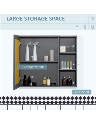 Kleankin Aluminium Bathroom Cabinet Wall Mounted with 3-tier Shelves, Grey