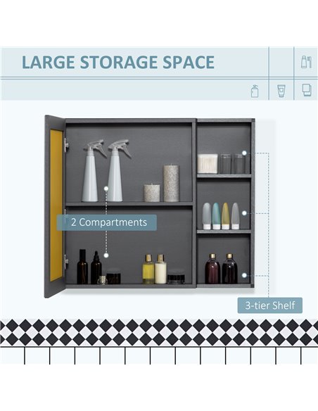 Kleankin Aluminium Bathroom Cabinet Wall Mounted with 3-tier Shelves, Grey - pic 21474 | FastDaddyshop