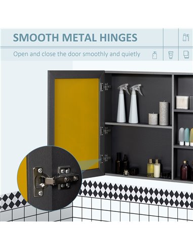 Kleankin Bathroom Cabinet Wall Mounted, Aluminium Storage Organiser with Single Mirrored Door and 3-tier Shelves, Grey