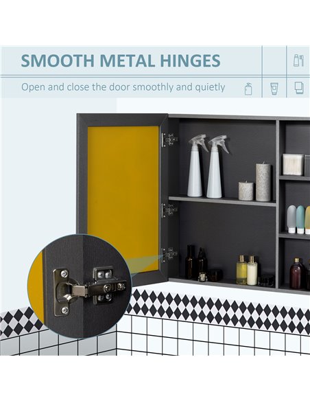 Kleankin Bathroom Cabinet Wall Mounted, Aluminium Storage Organiser with Single Mirrored Door and 3-tier Shelves, Grey - pic 21475 | FastDaddyshop