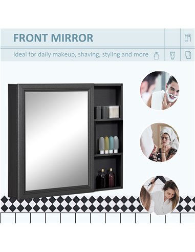 Kleankin Bathroom Cabinet Wall Mounted, Aluminium Storage Organiser with Single Mirrored Door and 3-tier Shelves, Grey