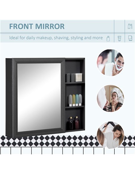 Kleankin Bathroom Cabinet Wall Mounted, Aluminium Storage Organiser with Single Mirrored Door and 3-tier Shelves, Grey - pic 21476 | FastDaddyshop
