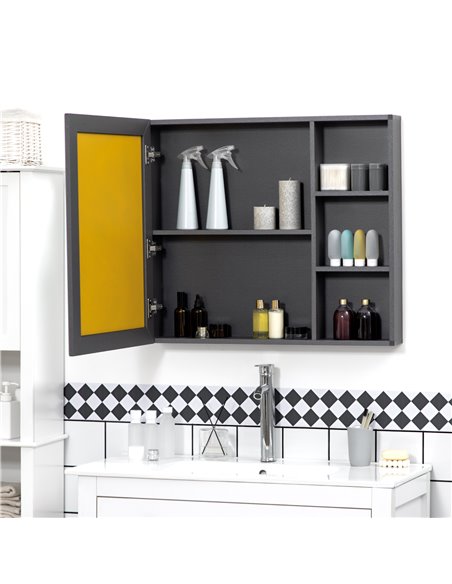 Kleankin Bathroom Cabinet Wall Mounted, Aluminium Storage Organiser with Single Mirrored Door and 3-tier Shelves, Grey - pic 21479 | FastDaddyshop