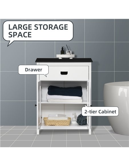 Kleankin Bathroom Double Door Cabinet with Drawer, Adjustable Shelf, White - pic 21483 | FastDaddyshop
