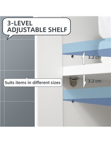 Kleankin Bathroom Cabinet, Bathroom Storage Unit with Drawer, Double Door Cabinet, Adjustable Shelf for Living Room, White