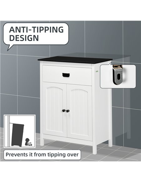 Kleankin Bathroom Cabinet, Bathroom Storage Unit with Drawer, Double Door Cabinet, Adjustable Shelf for Living Room, White - pic 21485 | FastDaddyshop