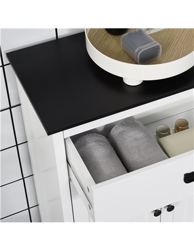Kleankin Bathroom Cabinet, Bathroom Storage Unit with Drawer, Double Door Cabinet, Adjustable Shelf for Living Room, White