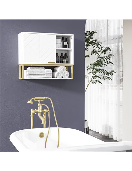 Kleankin Over Toilet Storage Cabinet with Door and Storage Shelves, White - pic 21490 | FastDaddyshop